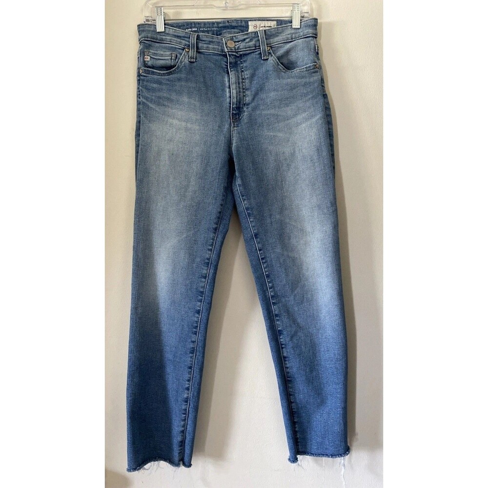 AG Adriano Goldschmied Mari Mid-Rise Slim Straight Jeans Raw Hem Sz 29 (H